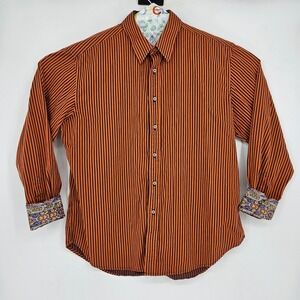 Robert Graham Shirt Mens XL Paisley Flip Cuff Button Up‎ Orange Striped Preppy